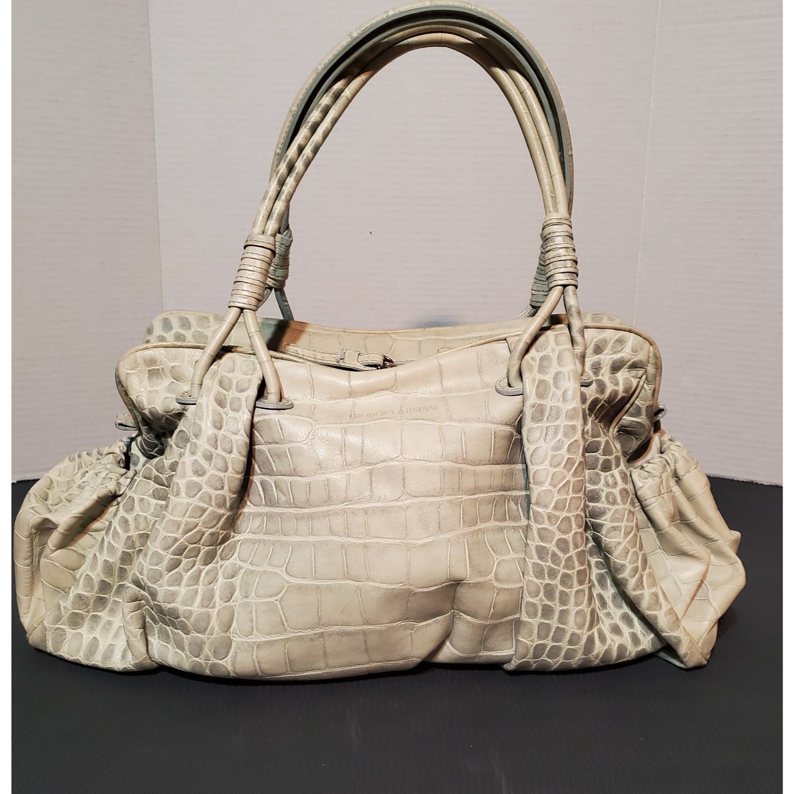 Vtg. Giorgio Armani Women's Crocodile-Embossed Leather Slouchy Hobo Satchel Bag